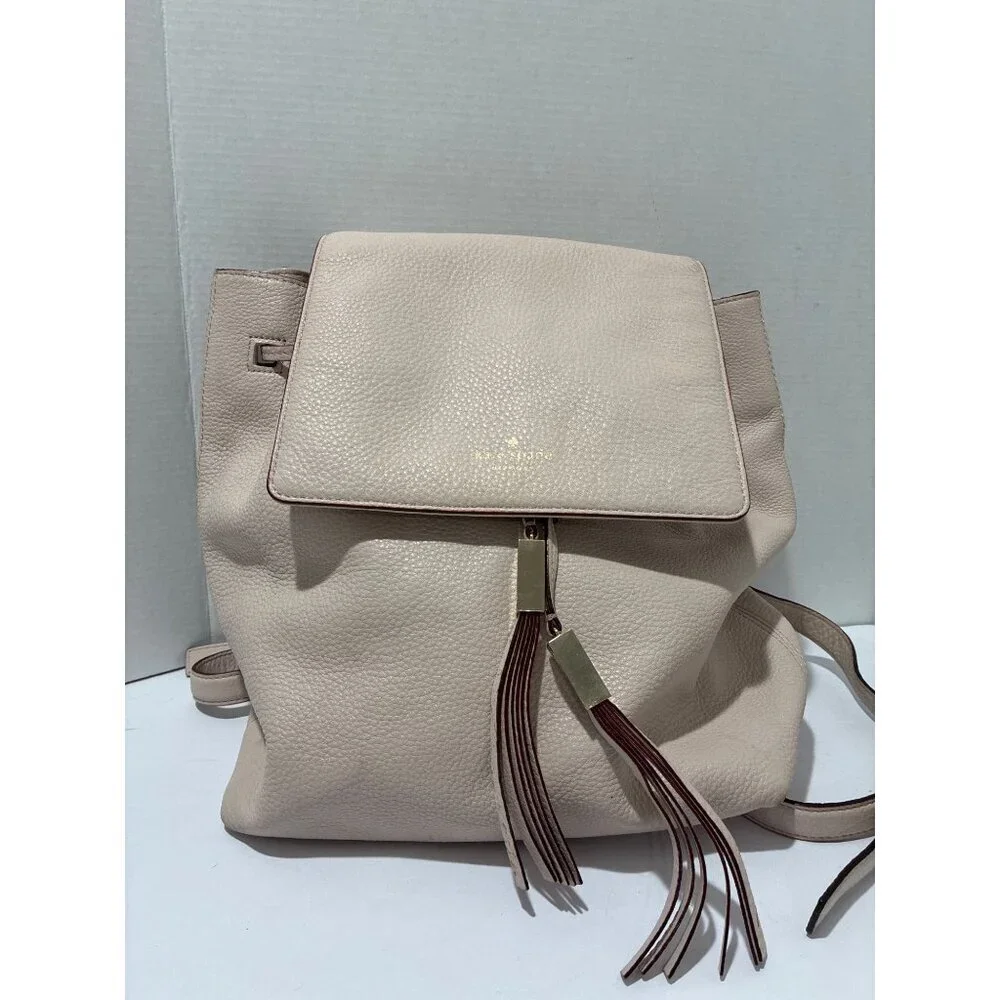 Kate Spade Pebble Leather Drawstring Flap Backpack Leather